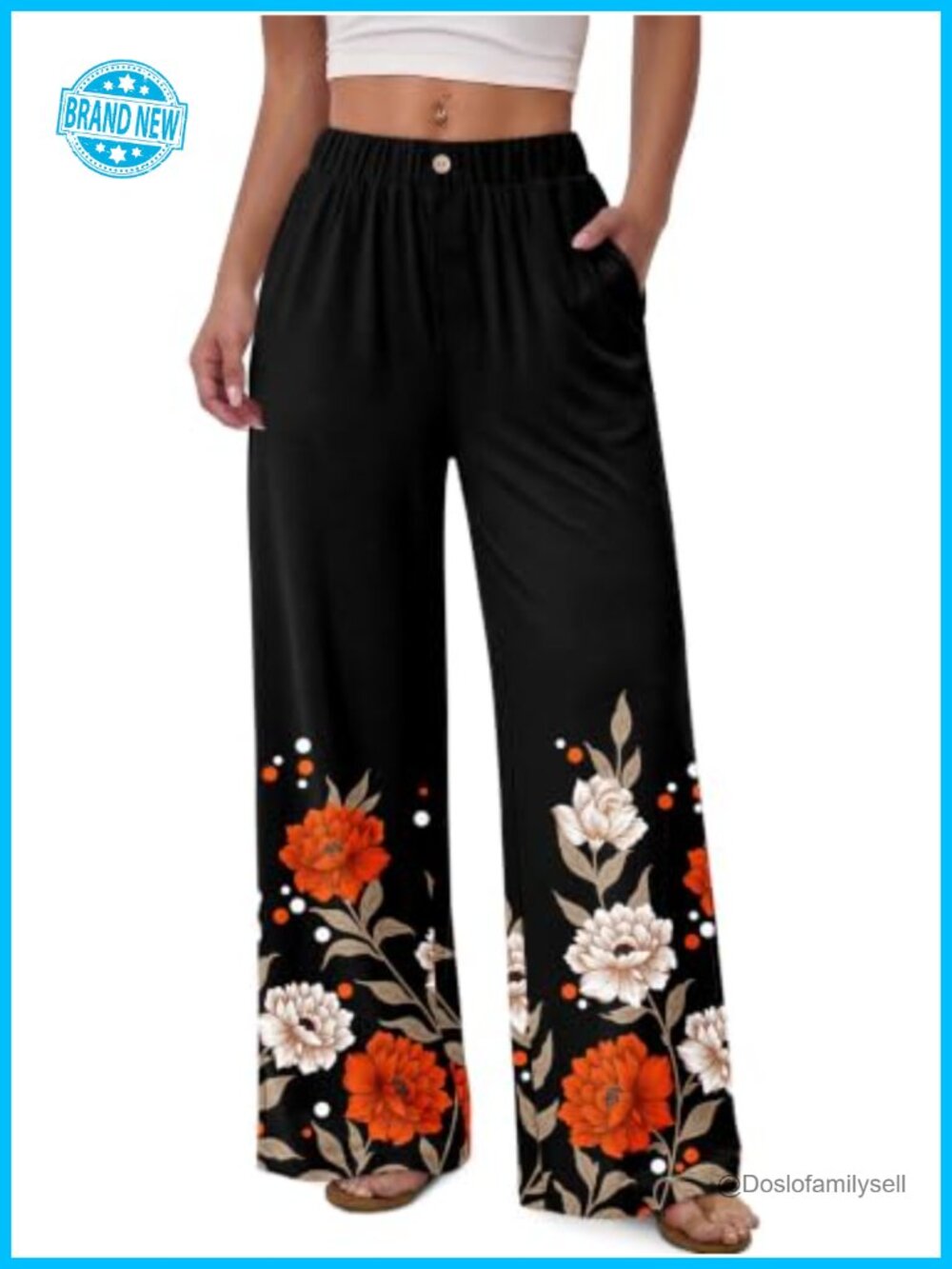 Wide Leg Pants with Pockets High Waisted Palazzo Trousers Flowy Summer Beach